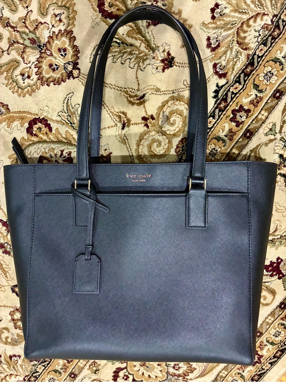 kate spade Black Saffiano Leather Tote with Luggage Tag - Picture 1 of 13